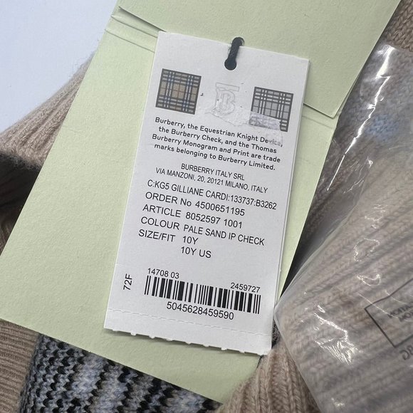 Burberry Kids Gilliane Wool and Cashmere blend pale check cardigan 10y - Picture 6 of 10